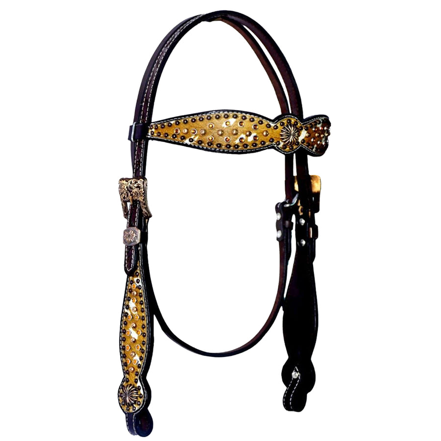 Bar H Equine Western Horse Pinwheel Genuine American Leather Headstall - Uhorse