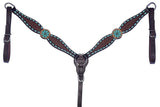 Bar H Equine Genuine Western American Leather Horse Premium Headstall & Breast Collar Set