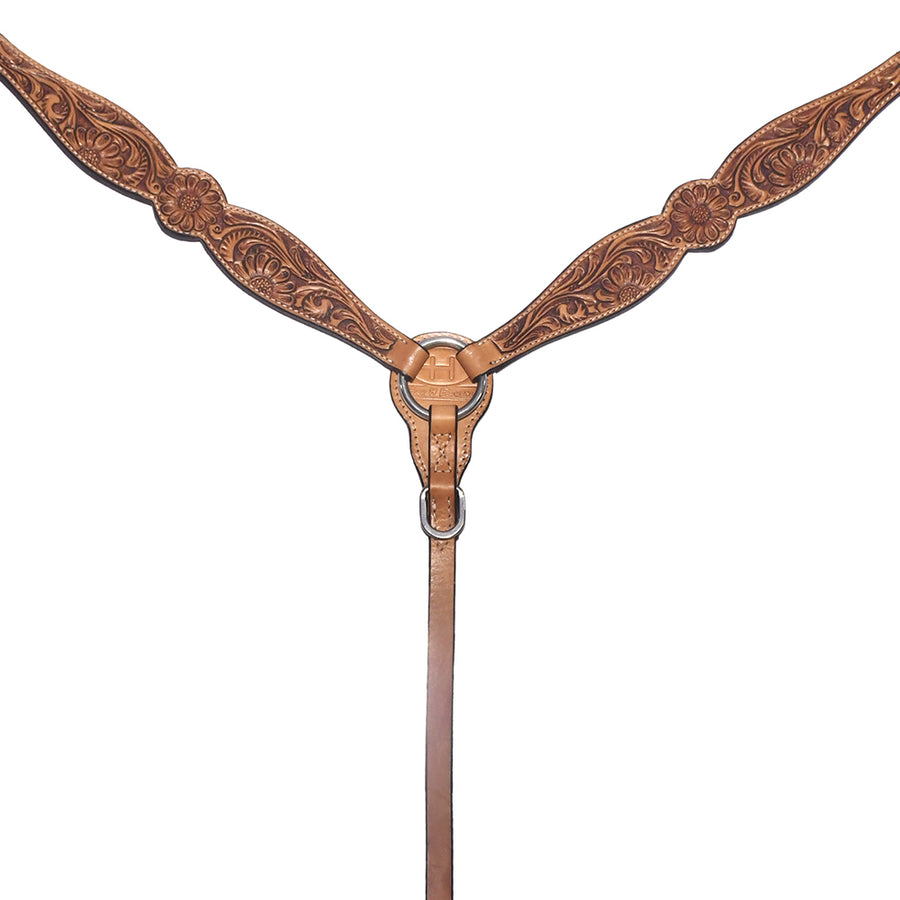 Tooled leather breast collar with silver hardware - Uhorse