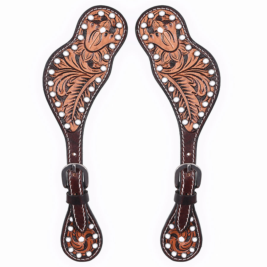 Bar H Equine Horse Riding Western Leather Spurs Straps for Adults women's - Uhorse