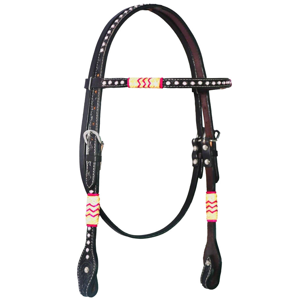 Bar H Equine Western Horse Rawhide Genuine American Leather Tack Set Brown