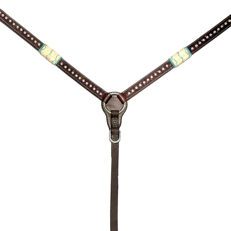 Brown leather breast collar with studded detail and bone inlay - Uhorse