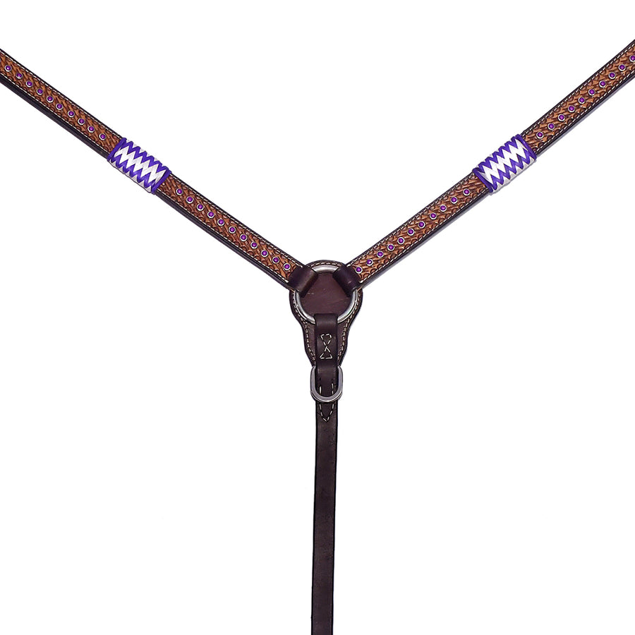 Brown leather breast collar with purple and white woven accents - Uhorse