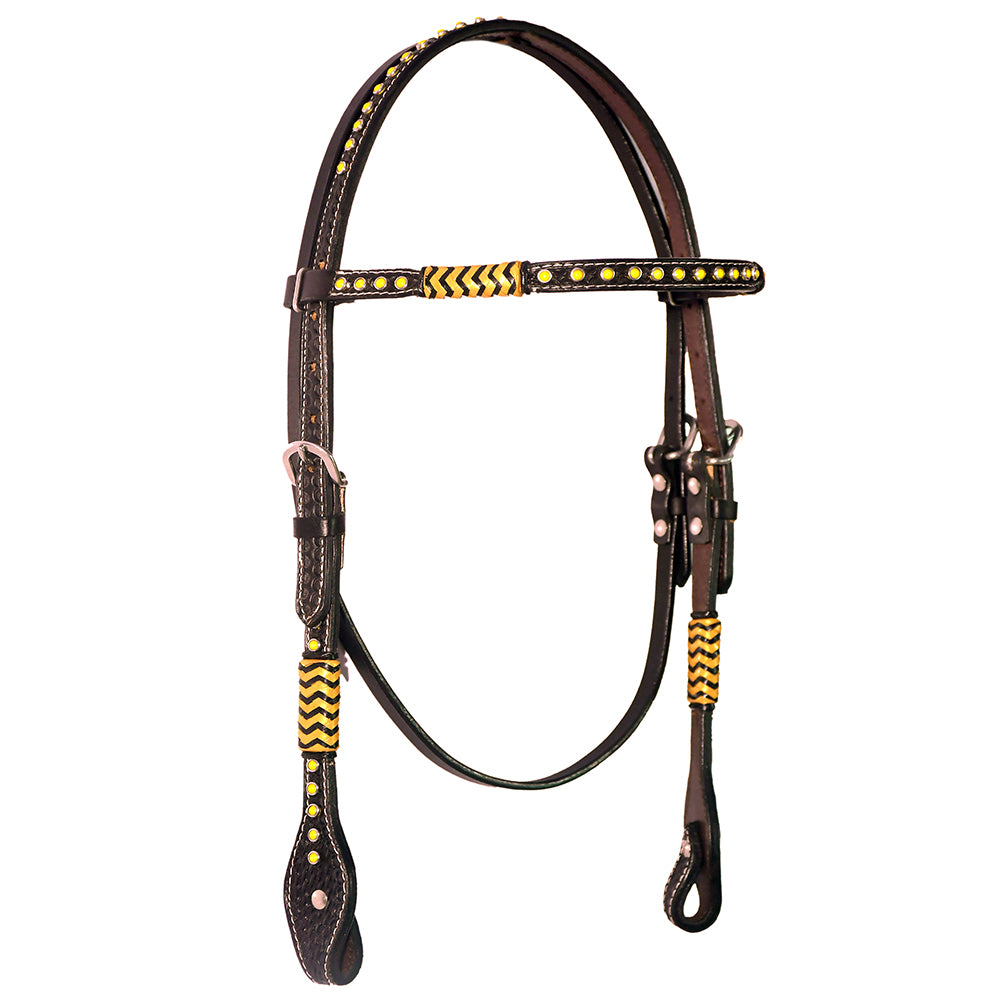 Bar H Equine Western Horse Rawhide Genuine American Leather Tack Set Brown