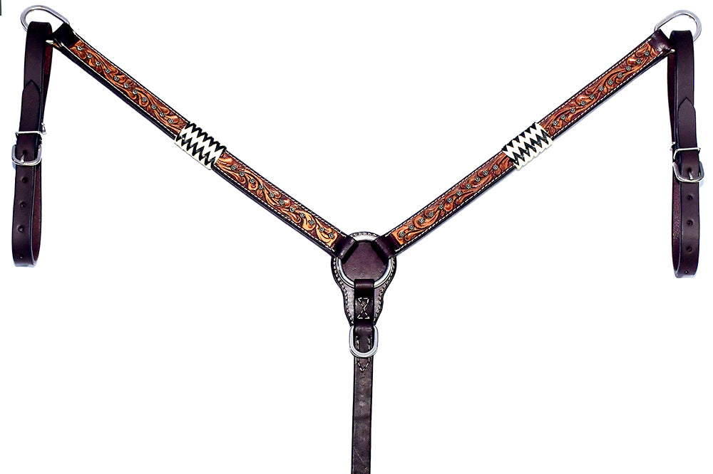 Bar H Equine American Leather Horse Saddle Tack One Ear Headstall | Breast Collar Browband Wither Strap Set BER213