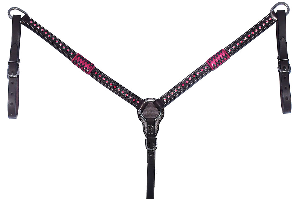 Bar H Equine Genuine Western American Leather Horse Premium Headstall & Breast Collar Set