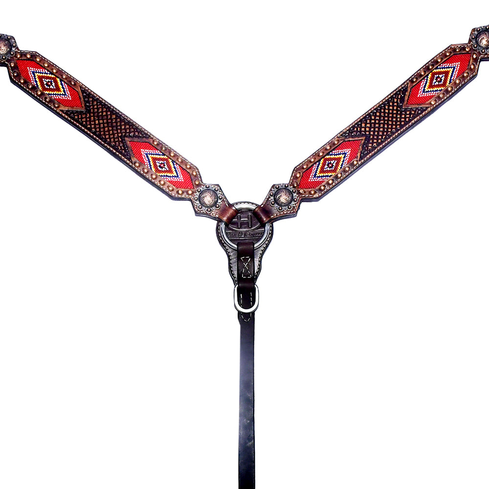 BAR H EQUINE Western Leather Horse Headstall & Breast Collar Wither Strap