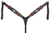 Bar H Equine Genuine Western American Leather Horse Premium Headstall & Breast Collar Set