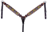 Bar H Equine Genuine Western American Leather Horse Premium Headstall & Breast Collar Set