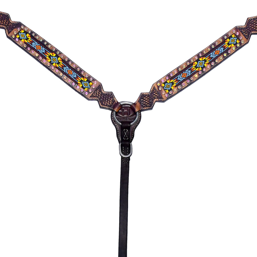 Brown leather breast collar with beaded inlay - Uhorse