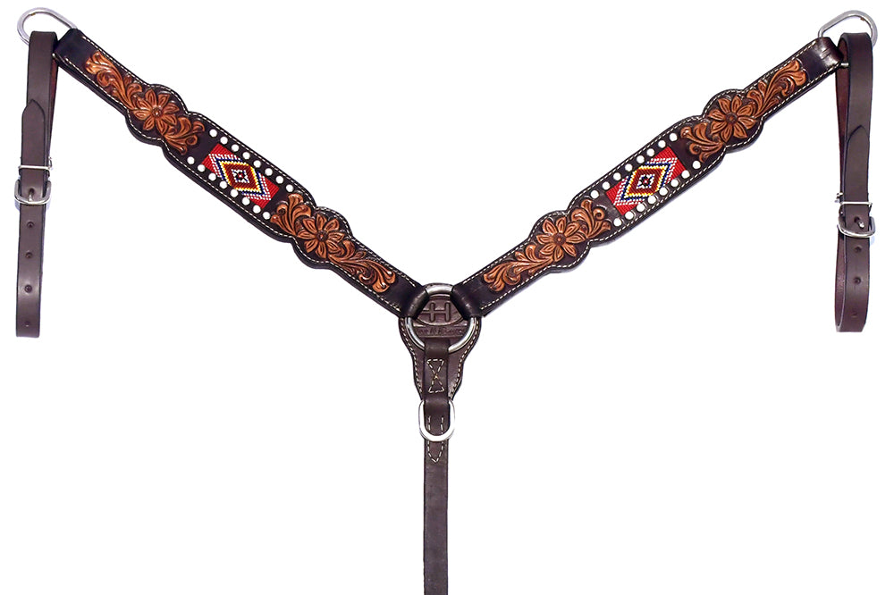 Bar H Equine Genuine Western American Leather Horse Premium Headstall & Breast Collar Set