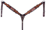 Bar H Equine Genuine Western American Leather Horse Premium Headstall & Breast Collar Set