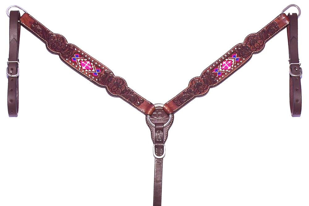 Bar H Equine Genuine Western American Leather Horse Premium Headstall & Breast Collar Set