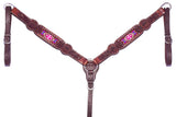 Bar H Equine Genuine Western American Leather Horse Premium Headstall & Breast Collar Set