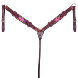 Bar H Equine Genuine Western American Leather Horse Premium Headstall & Breast Collar Set
