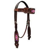 Bar H Equine Genuine Western American Leather Horse Premium Headstall & Breast Collar Set