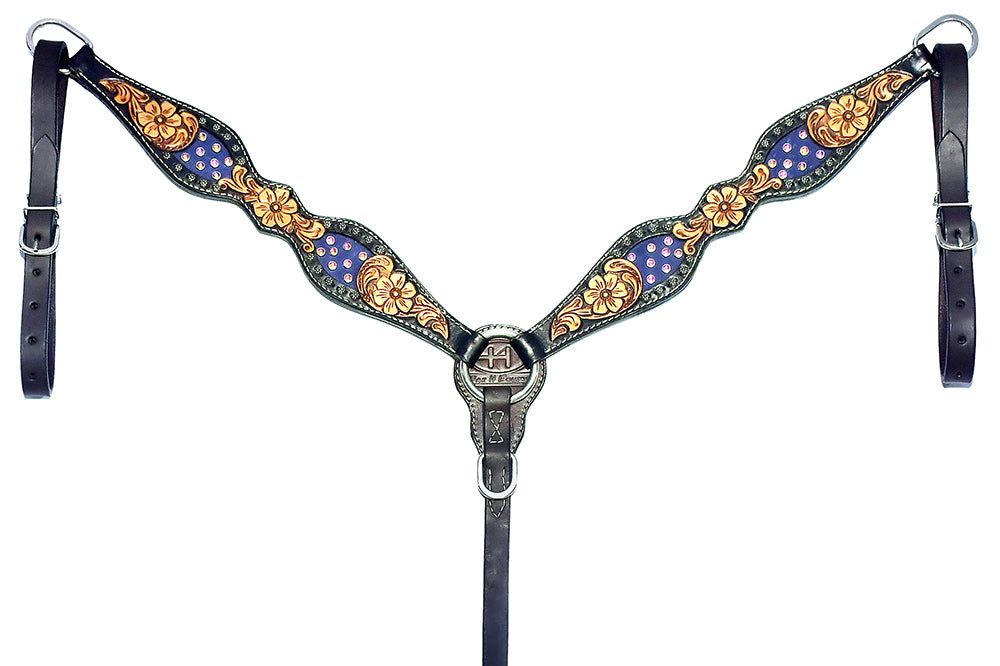 Bar H Equine Western Horse Floral Genuine American Leather Tack Set Brown