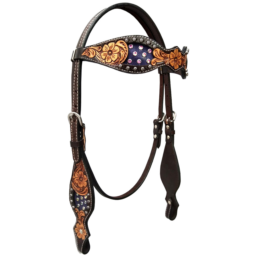 Bar H Equine Western Horse Floral Genuine American Leather Headstall Brown - Uhorse