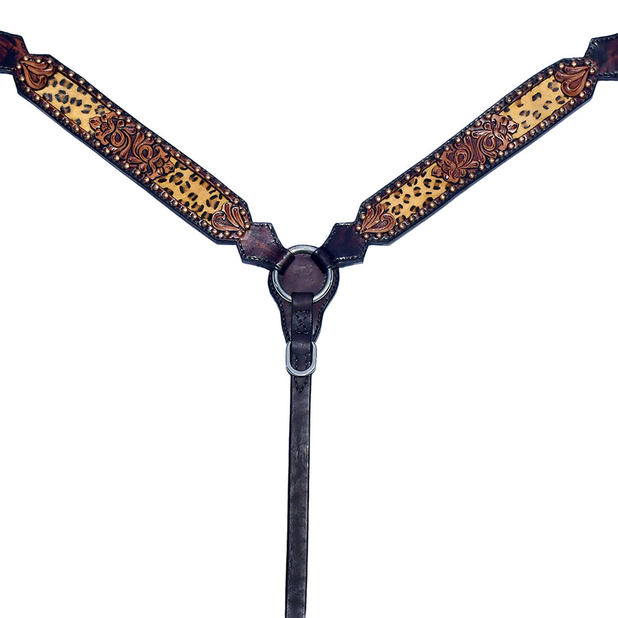 Leather breast collar with tooled tan and brown design - Uhorse