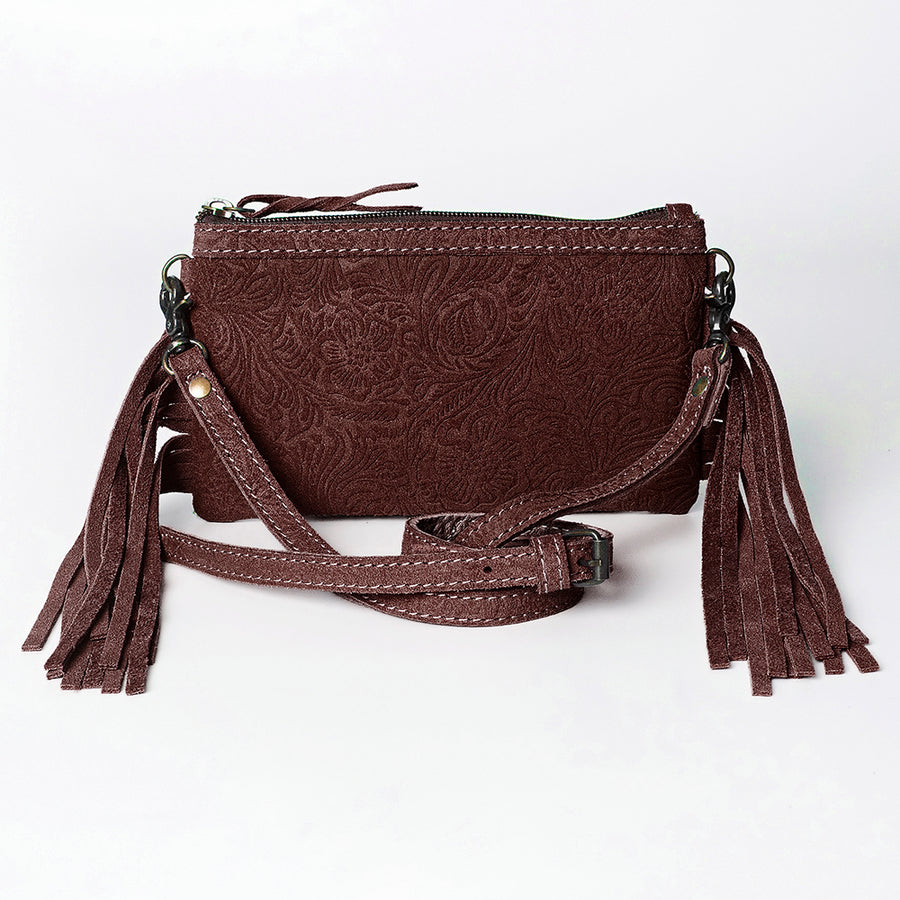 American Darling Small Cross body Bag Western Leather Floral Embossed Damascus Carved Genuine Leather 4.5in x 8in