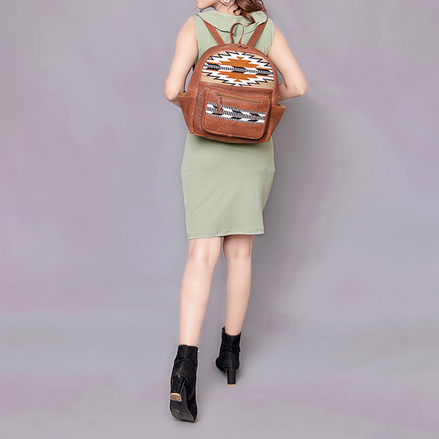 American Darling Backpack Saddle Blanket Fabric Genuine Leather Western Women Bag | for Laptop School Purse Travel