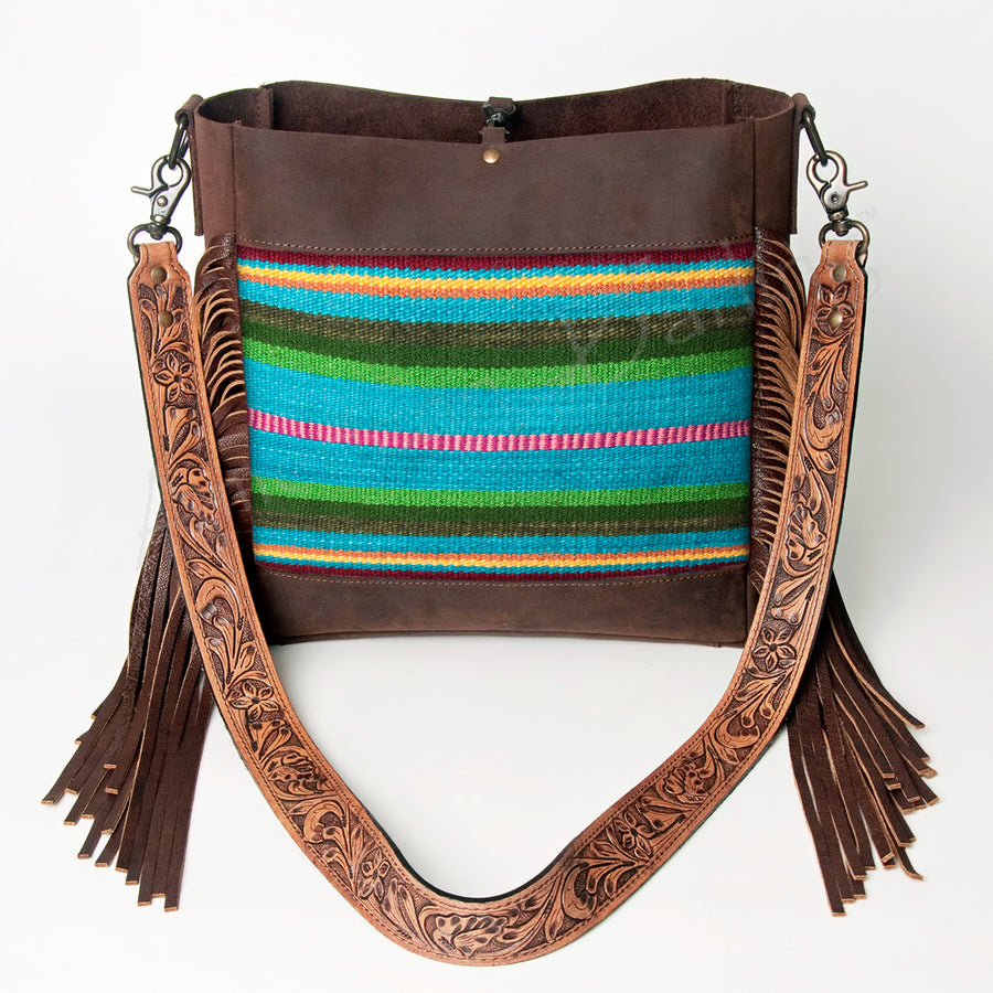 American Darling Messenger Bag Hand Tooled Floral Carved Saddle Blanket Leather Western Bag with Fringes & YKK Zipper