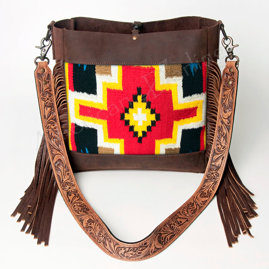American Darling Messenger Bag Hand Tooled Floral Carved Saddle Blanket Leather Western Bag with Fringes & YKK Zipper