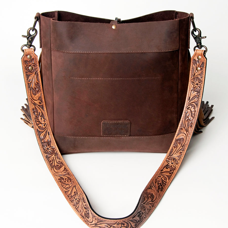 American Darling Messenger Bag Hand Tooled Floral Carved Saddle Blanket Leather Western Bag with Fringes & YKK Zipper