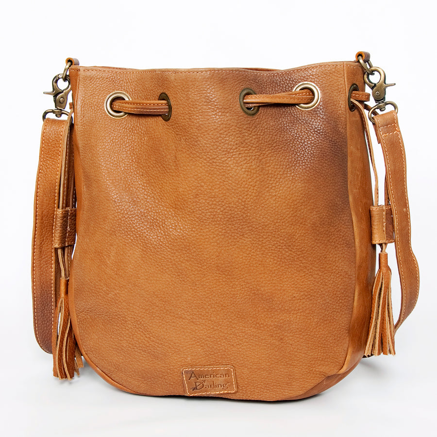 American Darling Bucket Bag Hand Tooled Floral Leather & Hair-On Cowhide Western Crossbody Purse 14in x 12in