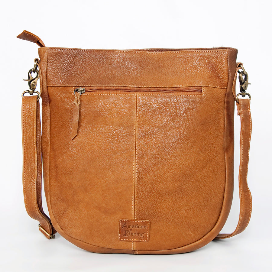 American Darling Large Cross body Bag Hand Tooled Floral Cactus Leather & Hair-On Cowhide Western Purse 14in x 12in