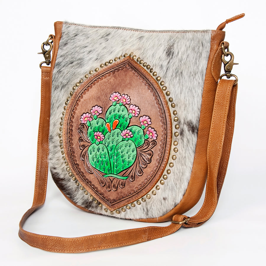 American Darling Hand Tooled Large Cross body Bag - Hair-On Cowhide Western Leather - Uhorse
