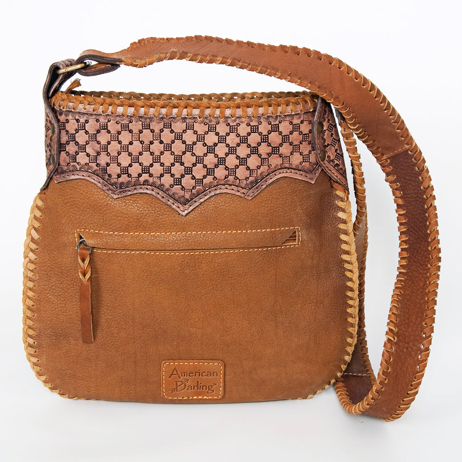 American Darling Large Cross body Bag Hand Tooled Longhorn Floral Hair-On Cowhide Western Leather Purse 11in x 11.5in