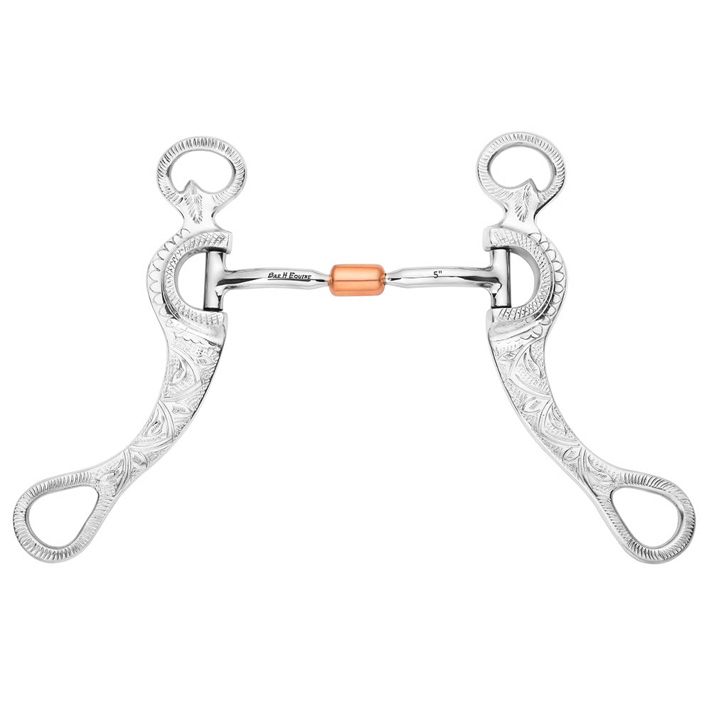 BAR H EQUINE Aluminum Engraved Shank Copper Roller Curb Bit