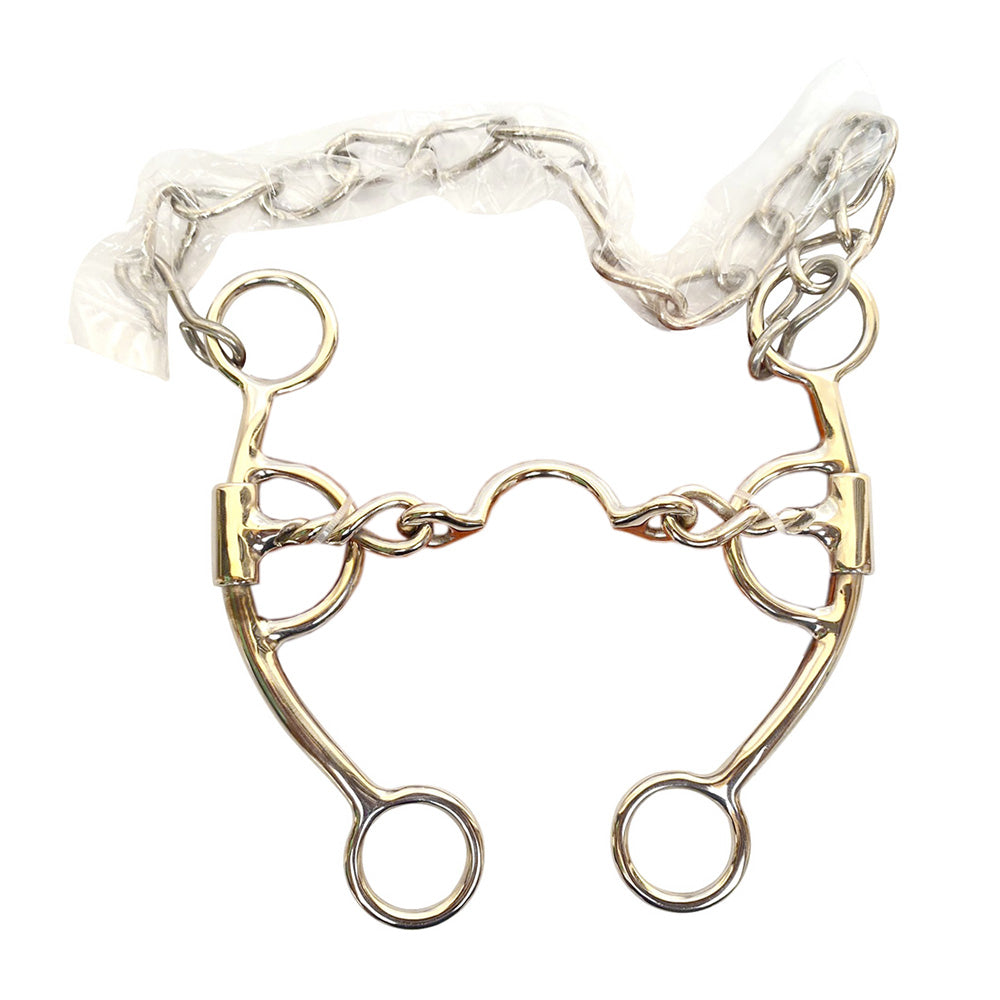 BAR H EQUINE Western Horse Fixed Cheek Twisted Low Port Stainless Steel Snaffle Bit