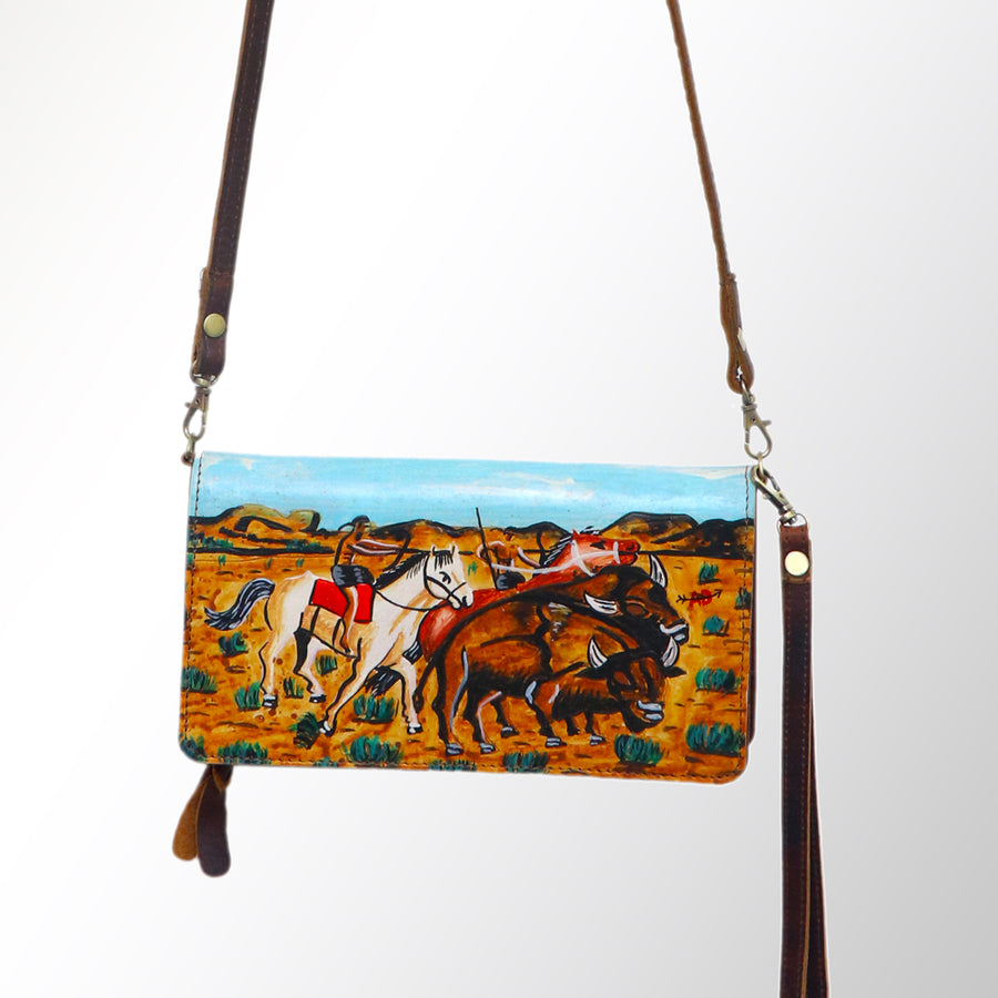 American Darling Organiser Bag, Hand Painted Western Leather, Vegetable Tanned Full Grain, 4in (H) X 8in (W) X 1.5in (D)