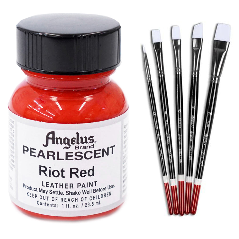 1 Oz Angelus Pearlescent Leather Paint 7 Color Set W/ 5 Pc Brush