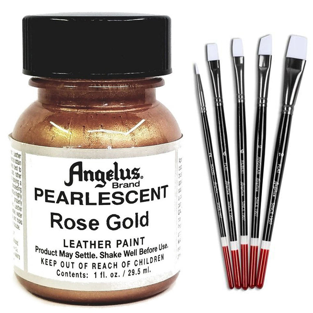 1 Oz Angelus Pearlescent Leather Paint 7 Color Set W/ 5 Pc Brush