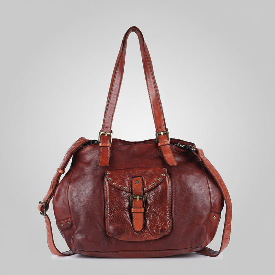 Spaghetti Western Swc126Cg Tote Vintage Handmade Drum Dyed Genuine European Cowhide Leather Women Bag Western Handbag Purse