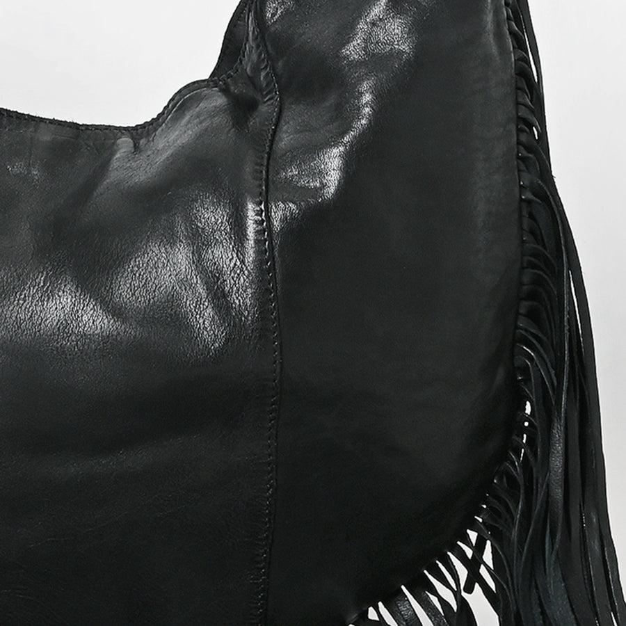 Spaghetti Western Swc127Blk Hobo Vintage Handmade Drum Dyed Genuine European Cowhide Leather Women Bag Western Handbag Purse