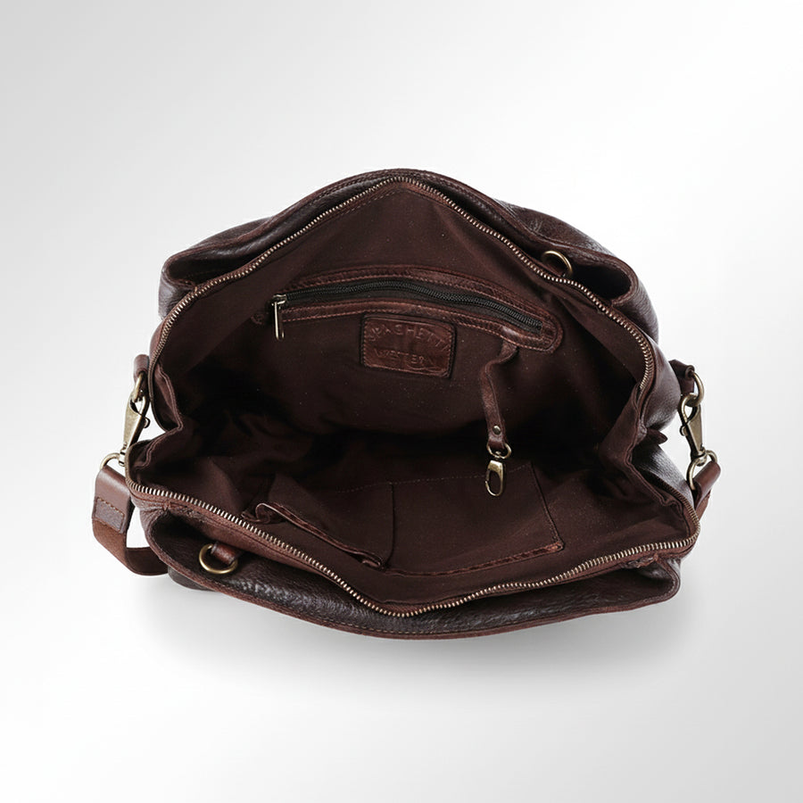 Spaghetti Western Swc131Brn Tote Vintage Handmade Drum Dyed Genuine European Cowhide Leather Women Bag Western Handbag Purse