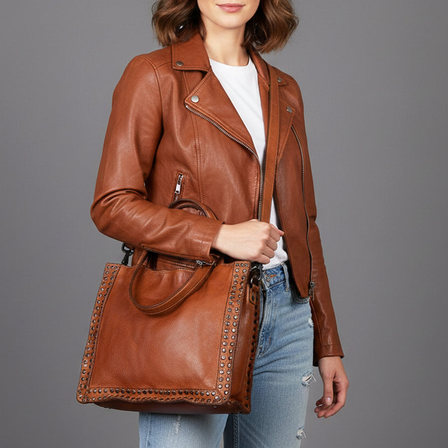 Spaghetti Western Swc133Tan Tote Vintage Handmade Drum Dyed Genuine European Cowhide Leather Women Bag Western Handbag Purse