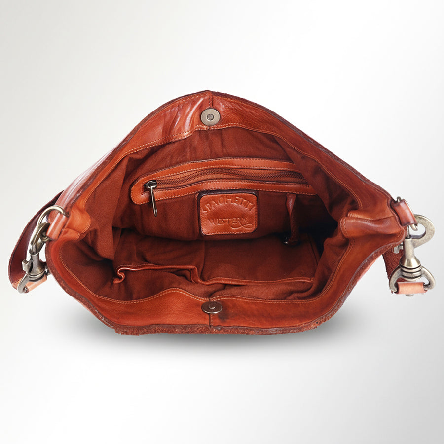 Spaghetti Western Swc140Cg Hobo Vintage Handmade Drum Dyed Genuine European Cowhide Leather Women Bag Western Handbag Purse