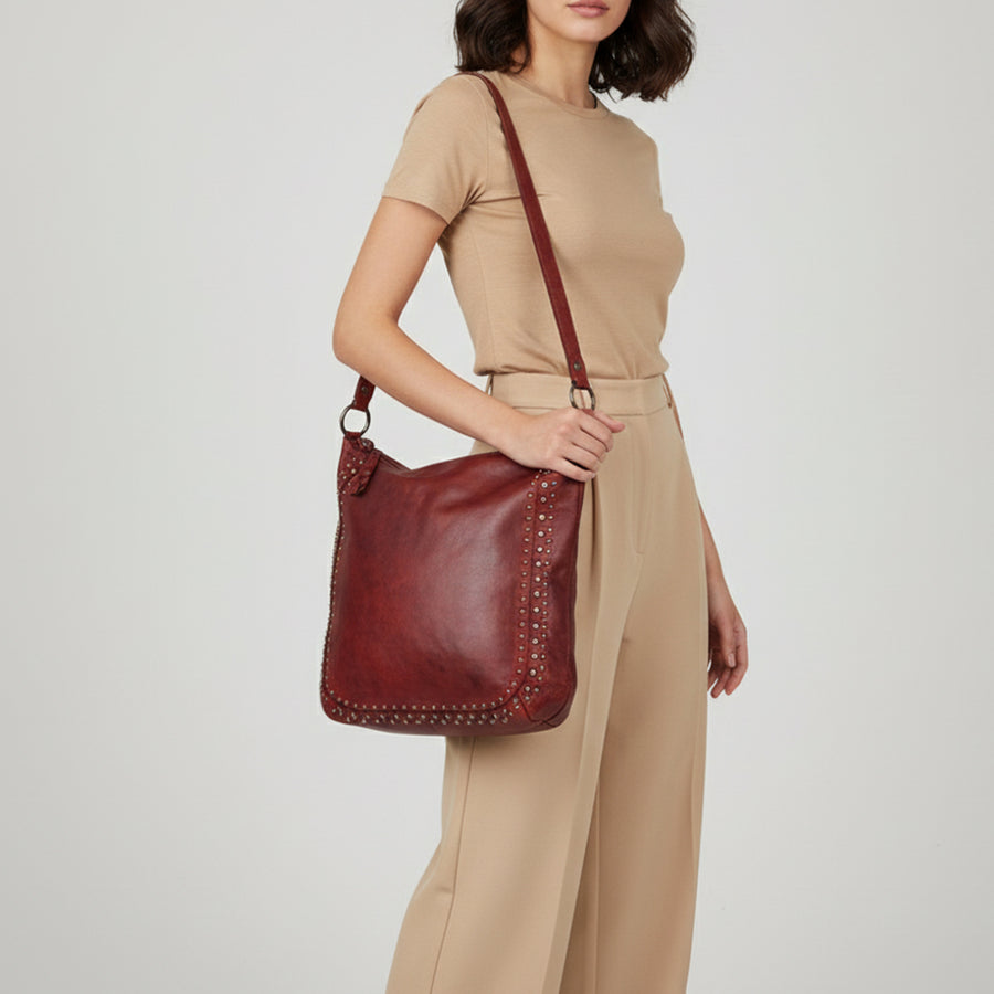 Spaghetti Western Swc142Acg Hobo Vintage Handmade Drum Dyed Genuine European Cowhide Leather Women Bag Western Handbag Purse