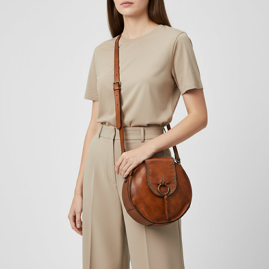 Spaghetti Western Swc152Cg Canteen Vintage Handmade Drum Dyed Genuine European Cowhide Leather Women Bag Western Handbag Purse