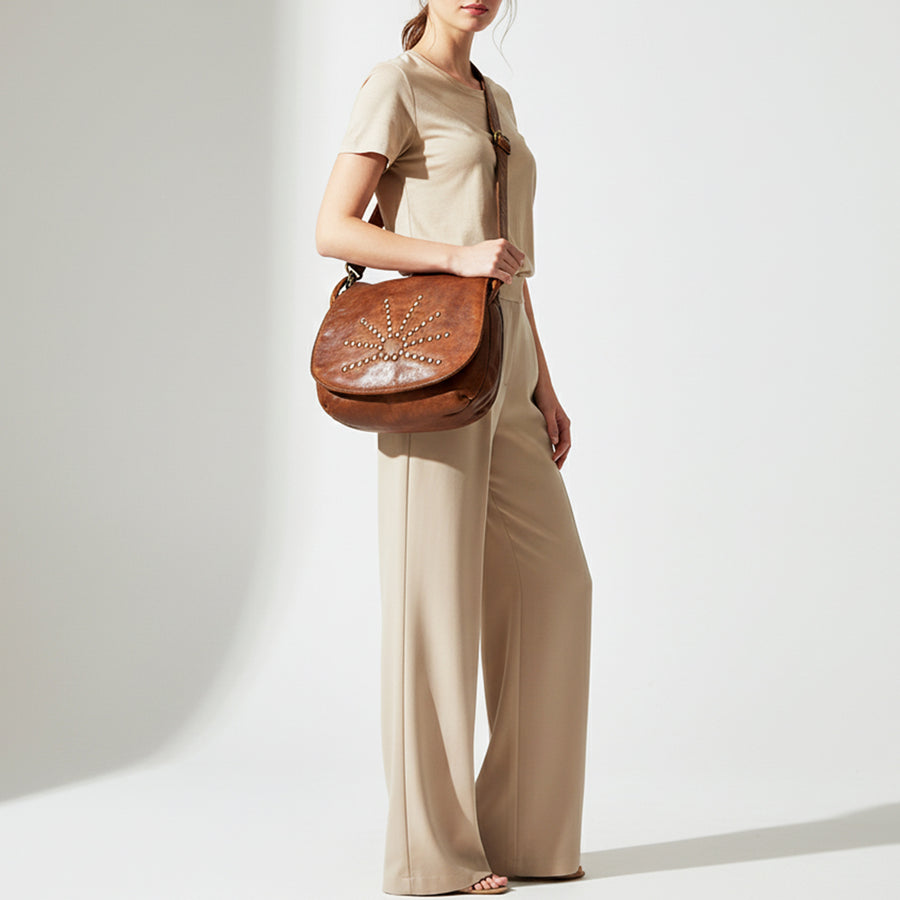Spaghetti Western Swc156Cg Cross Body I Vintage Handmade Drum Dyed Genuine European Cowhide Leather Women Bag Western Handbag Purse