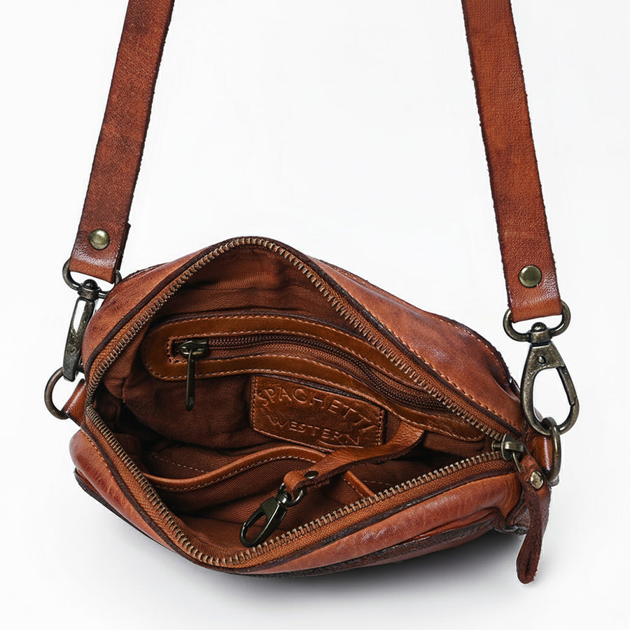 Spaghetti Western Swc166Cg Small Crossbody Vintage Handmade Drum Dyed Genuine European Cowhide Leather Women Bag Western Handbag Purse