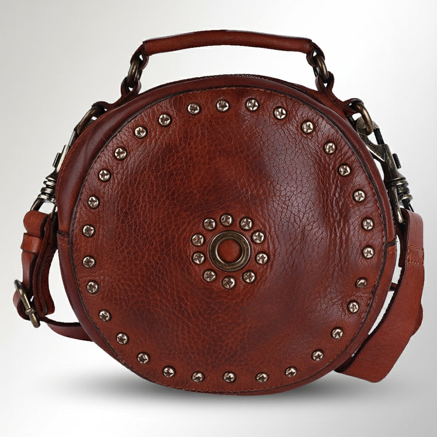 Spaghetti Western Swc168Cg Canteen Vintage Handmade Drum Dyed Genuine European Cowhide Leather Women Bag Western Handbag Purse