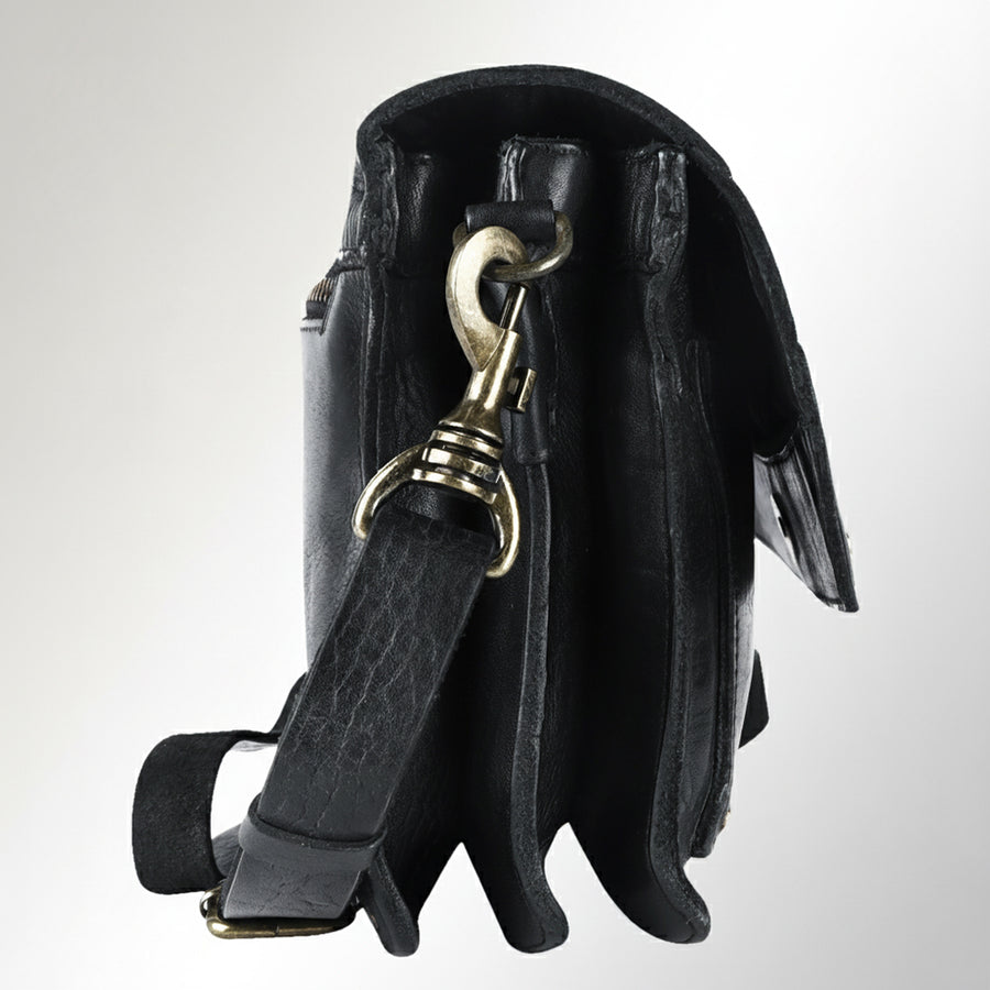 Spaghetti Western Swc170Blk Cross Body I Vintage Handmade Drum Dyed Genuine European Cowhide Leather Women Bag Western Handbag Purse
