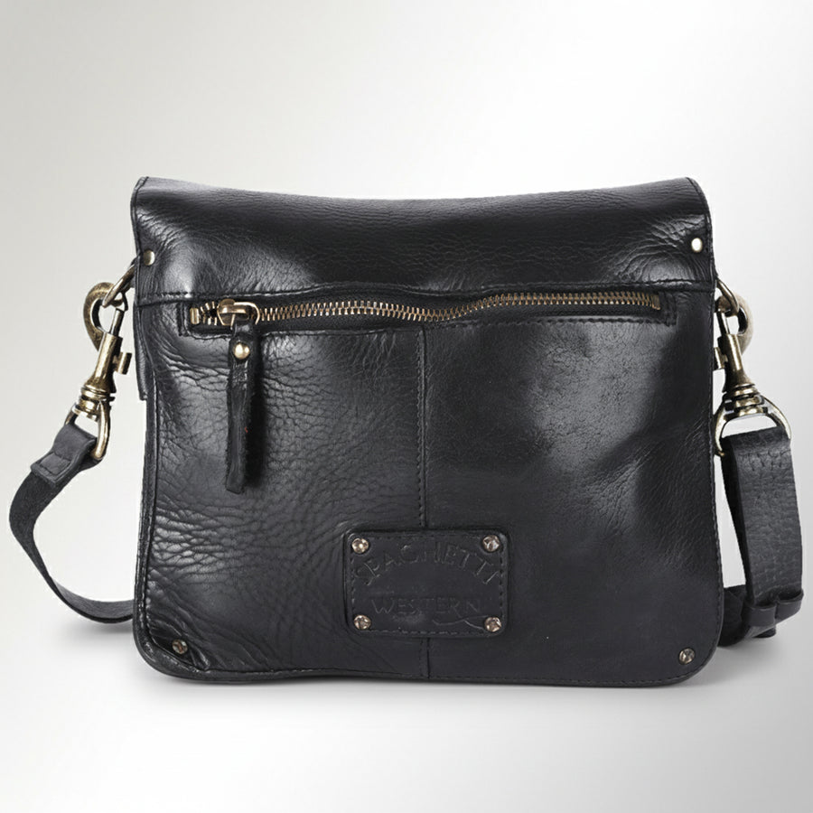 Spaghetti Western Swc170Blk Cross Body I Vintage Handmade Drum Dyed Genuine European Cowhide Leather Women Bag Western Handbag Purse
