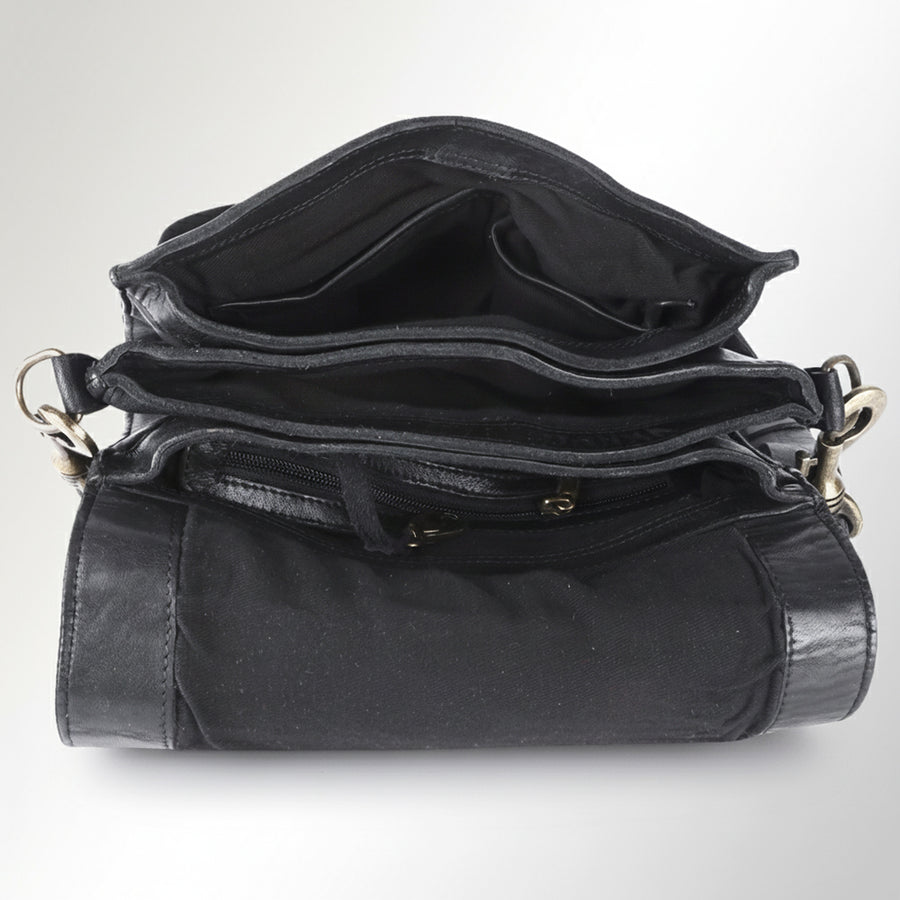 Spaghetti Western Swc170Blk Cross Body I Vintage Handmade Drum Dyed Genuine European Cowhide Leather Women Bag Western Handbag Purse